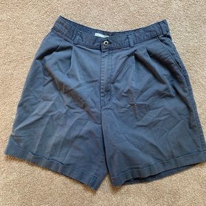 LL BEAN Womens High Waist Shorts Flat Front Casual Chino Bermuda Blue Size 14